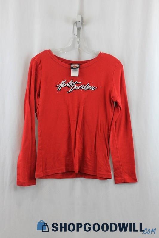 Harley Davidson Women's Red Logo Long Sleeve Shirt SZ L