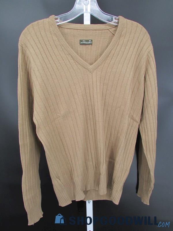 Unbranded Men's Vintage Beige Ribbed 100% Lambswool Sweater SZ 40