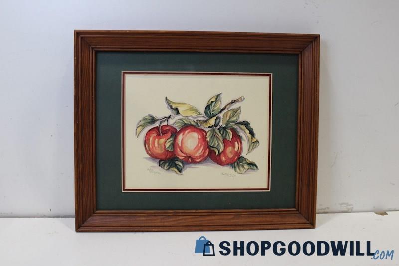 No Glass-Framed Watercolor Print Signed by Betty Sills 16/1500 'Red Apples'