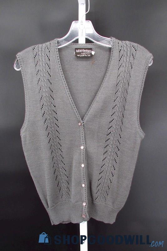 Vintage Haberdashery Women's Grey Button-up Sweater Vest SZ  L 
