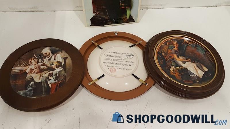 Rockwell Wood Antique Collectible Plate (3) Norman Rockwell Booklet 