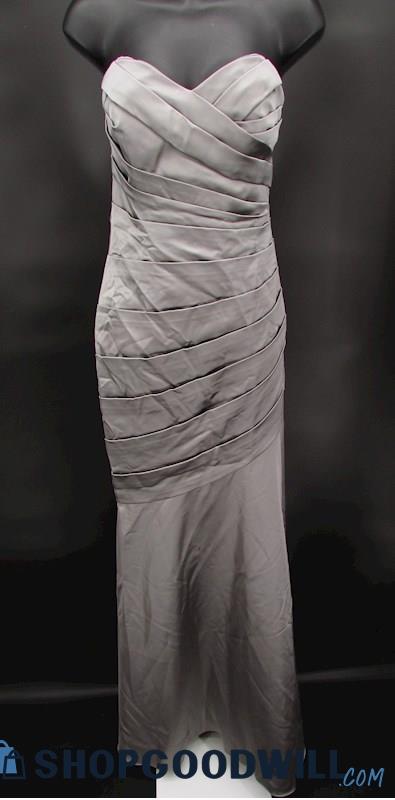 David's Bridal Women's Light Grey Pleated Sweetheart Strapless Gown SZ 8