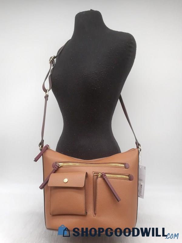 NWT Liz Claiborne Polly Brown Faux Crossgrain Leather Bucket Bag Handbag Purse