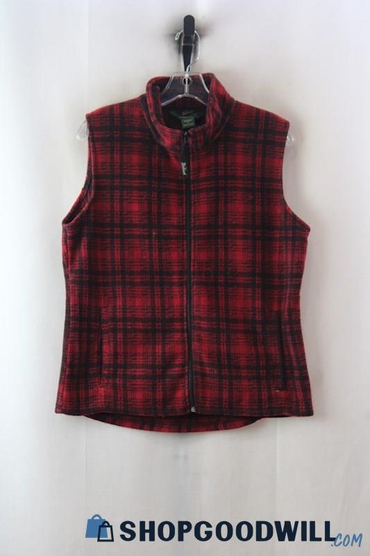 Woolrich Women's Red/Black Plaid Fleece Sweater Vest sz M