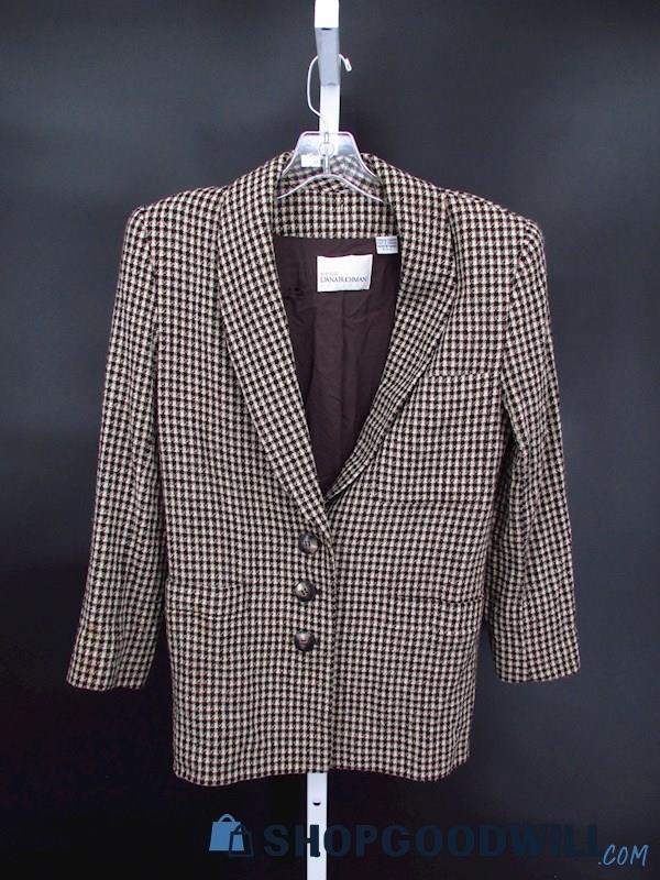 Vintage Dana Buchman Black/Cream Houndstooth Wool Suit Jacket SZ 4P