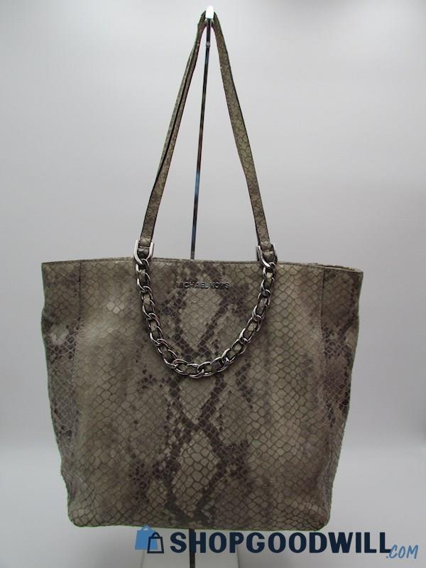 Michael Kors Harper Grey Python Embossed Leather Tote Handbag Purse