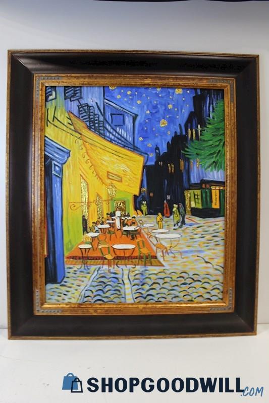 'La Pastiche Cafe Terrace @Night' Metallic Embellished Reproduction Painting