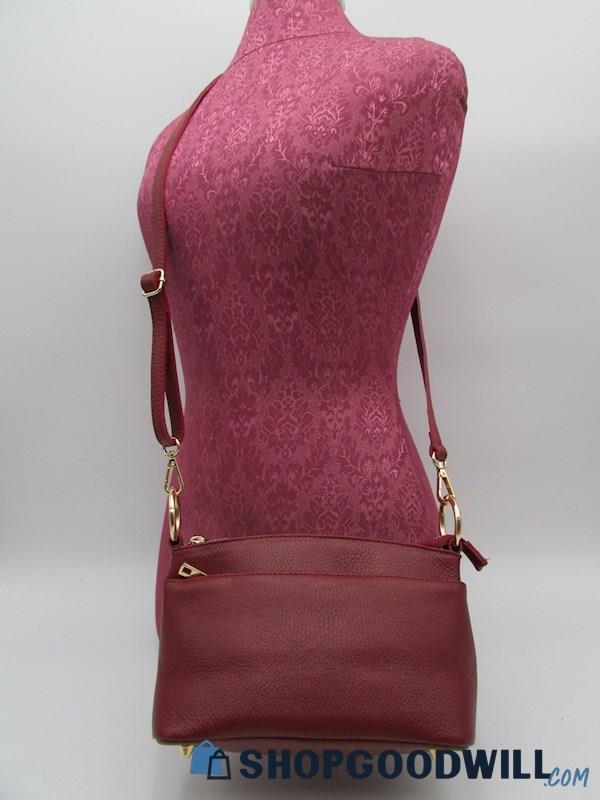 Unbranded Italian Carmine Red Pebble Leather Crossbody Handbag Purse