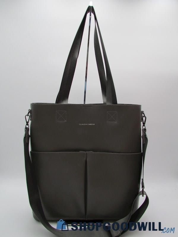 Claudia Canova Grey PVC Tote w/ Removable Pouch Handbag Purse