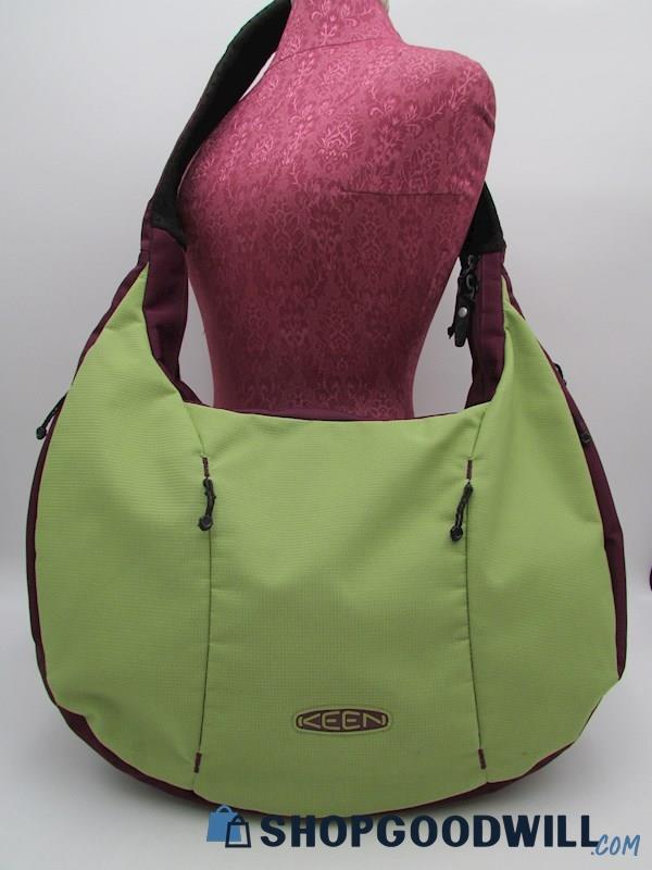Keen Lime/Eggplant Canvas XXL Expandable Crossbody Handbag Purse