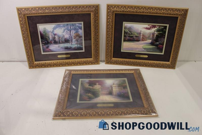 x3 Framed Collectors Society Signed Prints by Thomas Kinkade; 1 New in Plastic