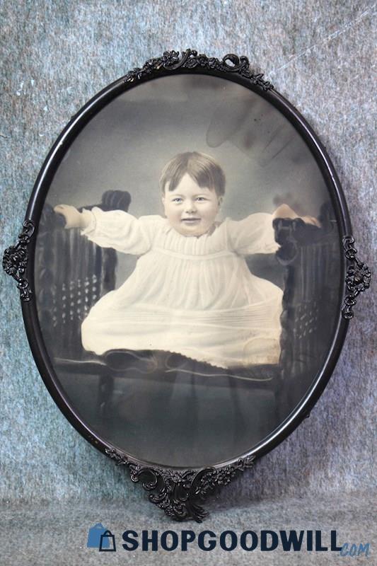 Framed VTG Victorian Style Baby/Toddler Portrait Photograph Unsigned Art Decor
