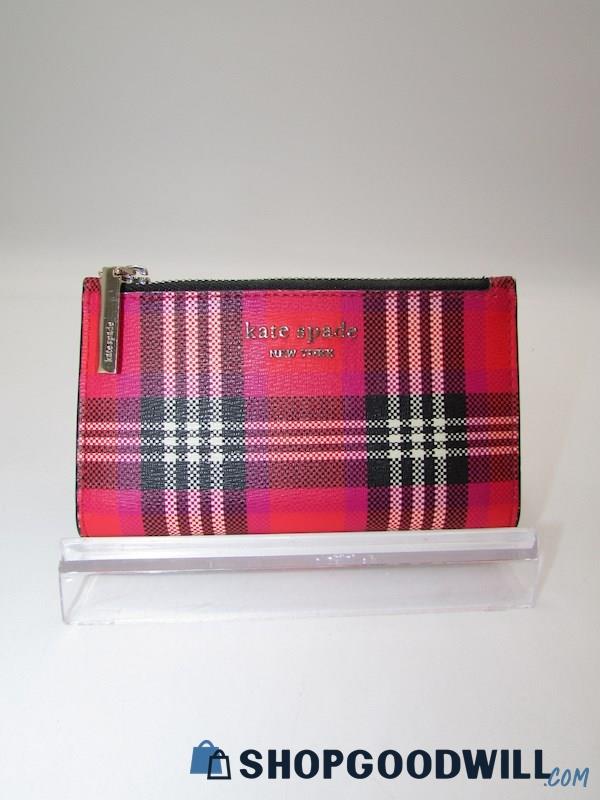 Kate Spade Spencer Foliage Plaid PVC Slim Bi-Fold Wallet Handbag Purse
