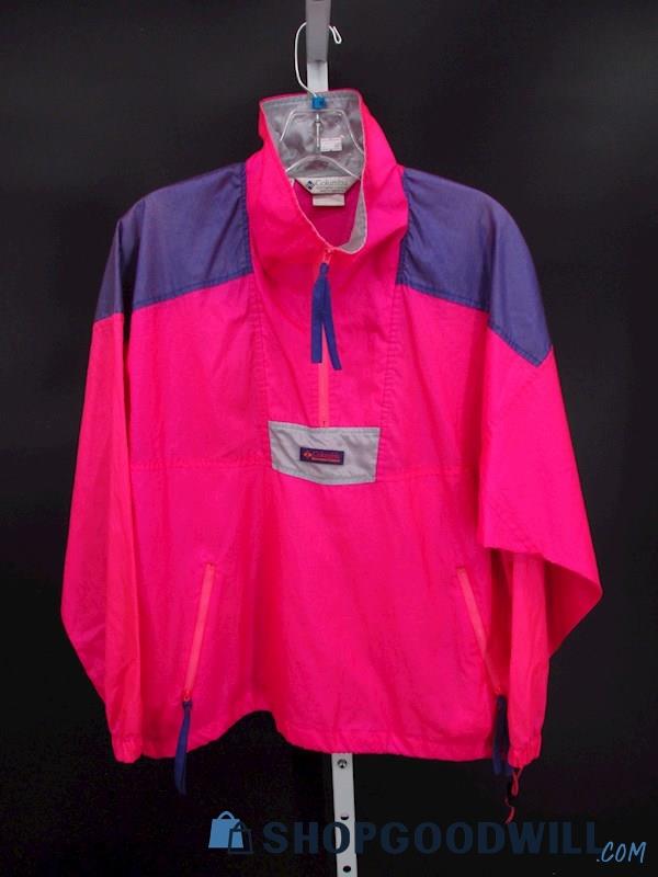 Vintage Columbia Women's Pink/Purple Quarter Zip Windbreaker Jacket SZ M