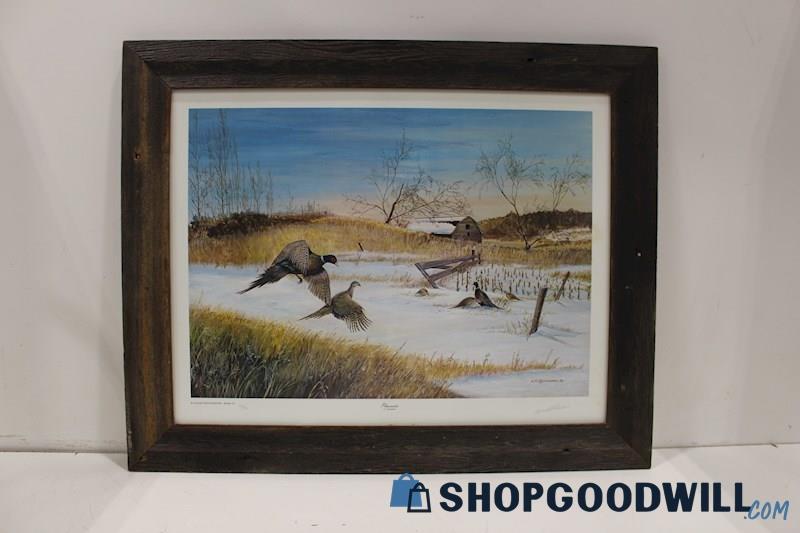 Alfred Schendel Signed Collector Series 12 'Pheasants' #33/750 w/Rustic Frame PU