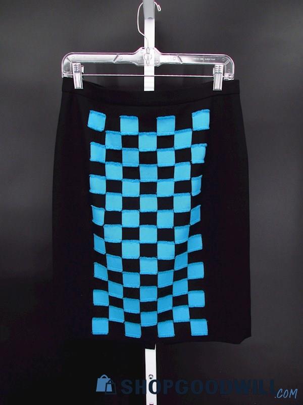 Vintage Carlisle Women's Black/Blue Checkered Straight Skirt SZ 4