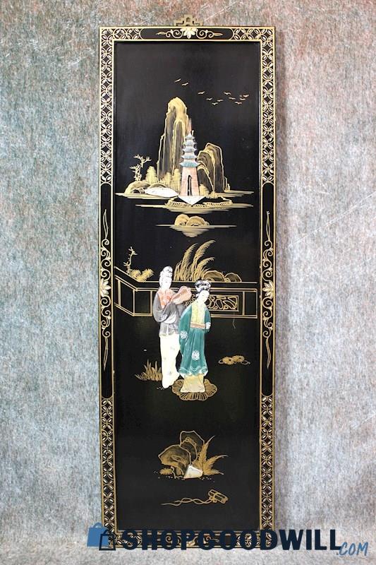 Framed Chinese Court Ladies Women in Courtyard Garden Lacquer Panel Art Decor