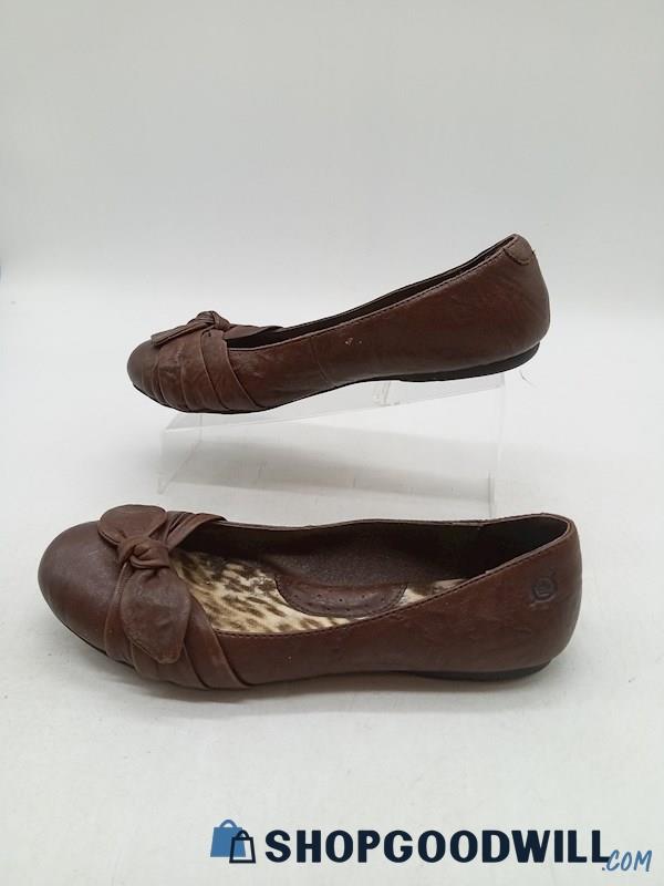 Born Women's Molly Ballet Flats Shoes Brown Leather Slip On Bow SZ 7.5