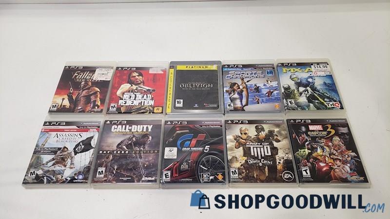 PS3 Video Game Lot of 10 - Fallout New Vegas, Red Dead Redemption, & More!