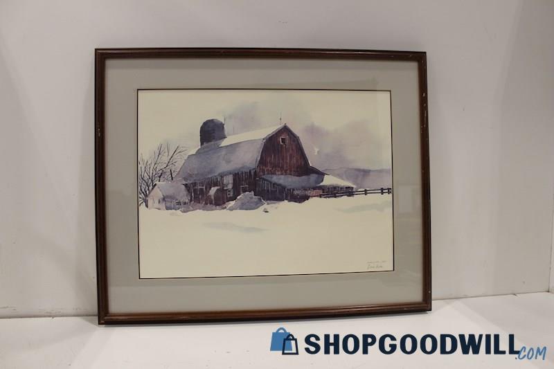 Dave Riebe Signed Farmed Watercolor Painting Print 'Winter of 1975' PICKUP ONLY