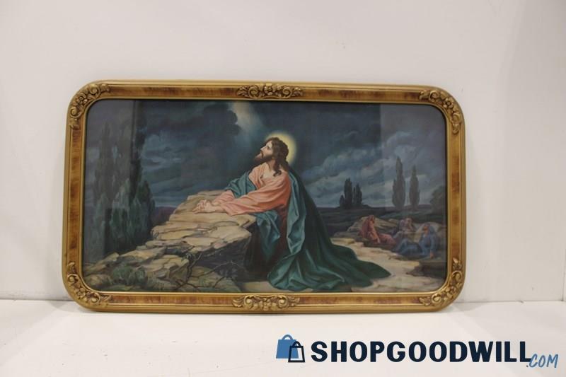 Framed Vintage 'Christ Praying in Gethsemane' Print Unsigned Heinrich Hoffmann