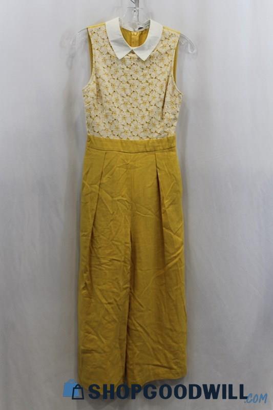 English Factory Women's Yellow/White Lace Jumpsuit W/Pocket SZ XS