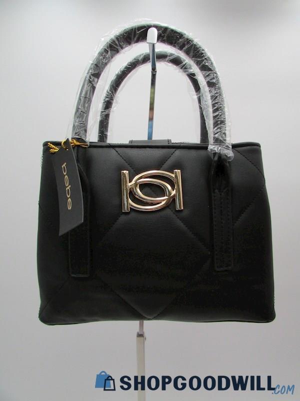 NWT Bebe Gio Black Quilted Faux Leather Tiny Satchel Handbag Purse