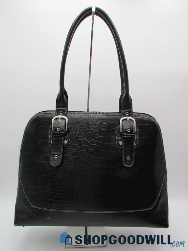 Unbranded Black Faux Croc XL Dome Satchel Handbag Purse