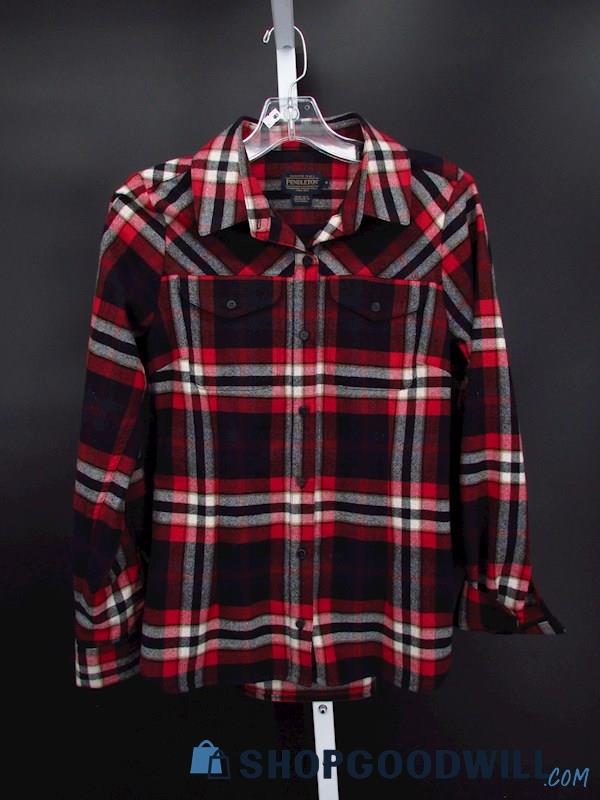 Vintage Pendleton Women's Red/Black Plaid Flannel Shirt SZ S