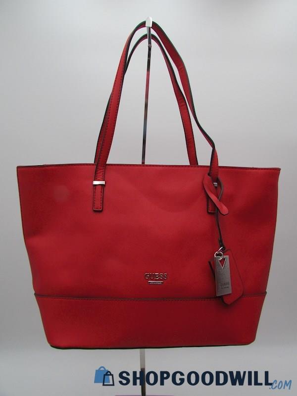 Guess Lipstick Red Saffiano PVC Tote Handbag Purse