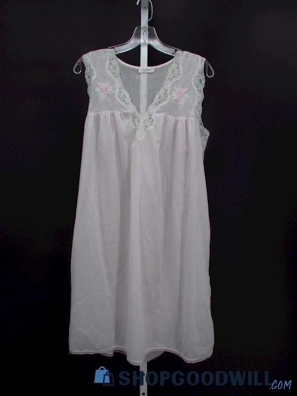 Vintage Van Raodte Women's White Embroidered Night Gown SZ M