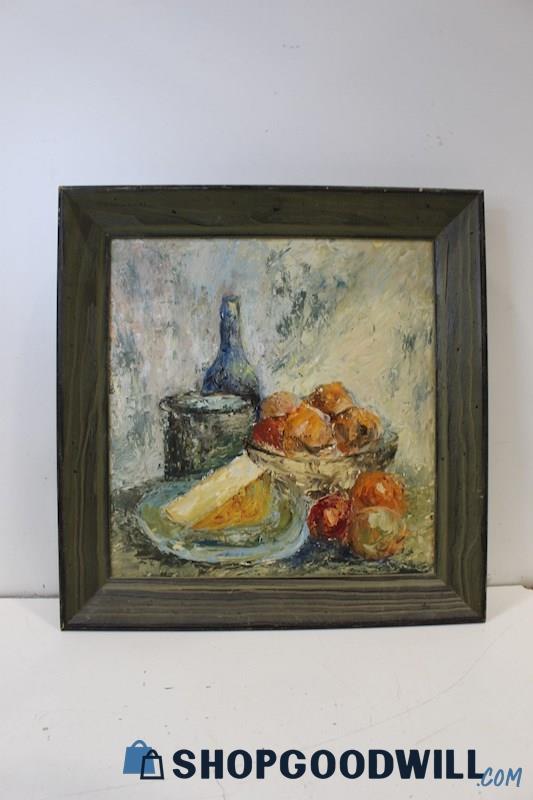 Angline Phelps Signed '65 Original Framed Panel Still Life Painting 'Snack Time'