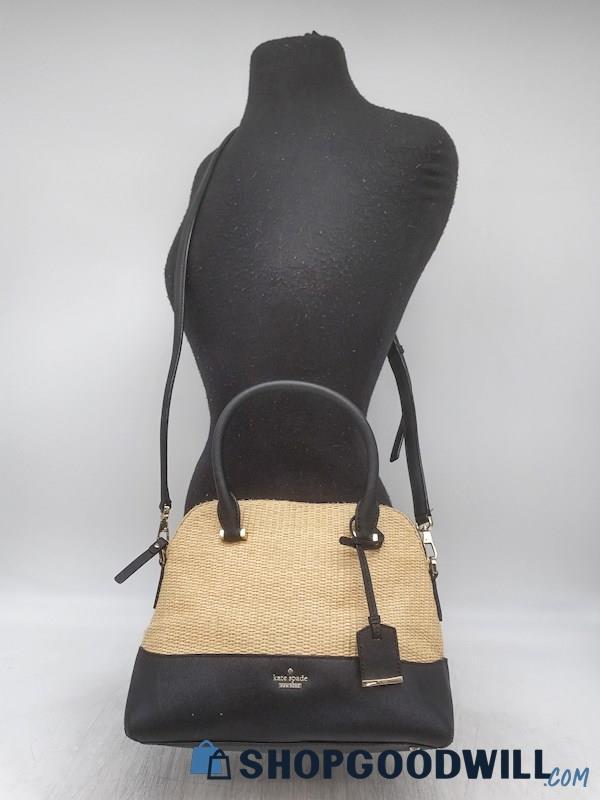 Kate Spade Tan/Black Straw Satchel Handbag Purse