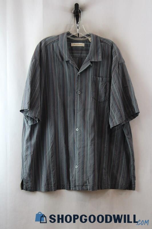 Tommy Bahama Men's Gray Stripped 100% Silk Button Up Shirt sz XXL