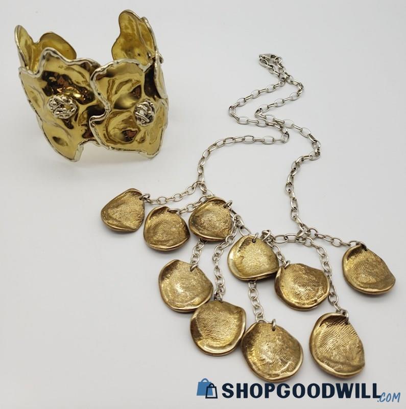.925/Brass Large Cuff Bracelet & RLM Studio Necklace 