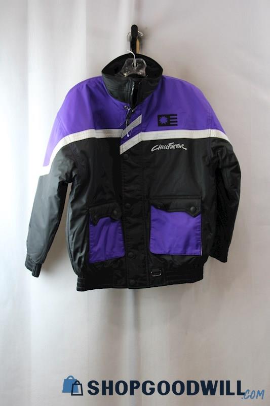 FIELDSHEER Boy's Chill Factor Black/Purple/White Winter Bomber Jacket SZ YL