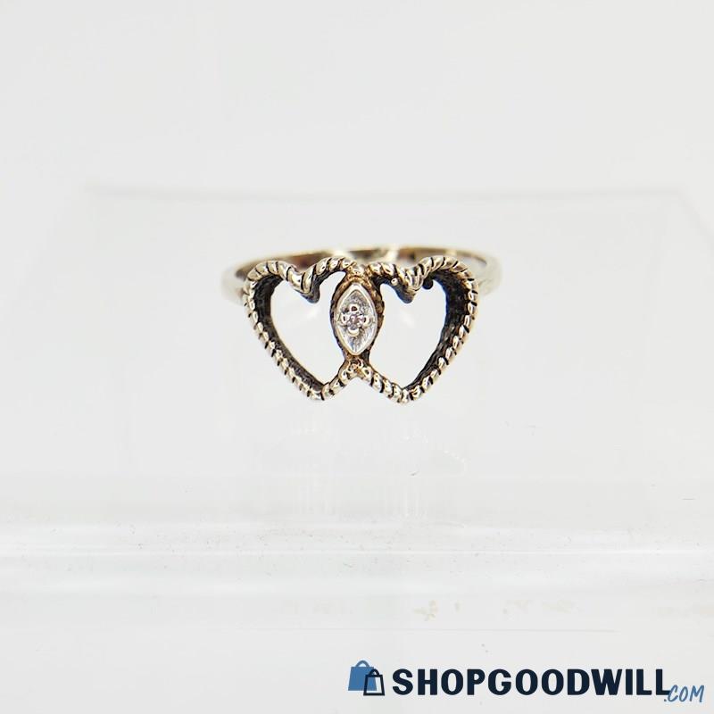 10K Yellow Gold Heart Diamond Accent Ring Size 6, 1.78 Grams 