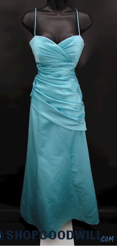 David's Bridal Women's Aqua Pleated Asymmetrical Waist Formal Gown SZ 8