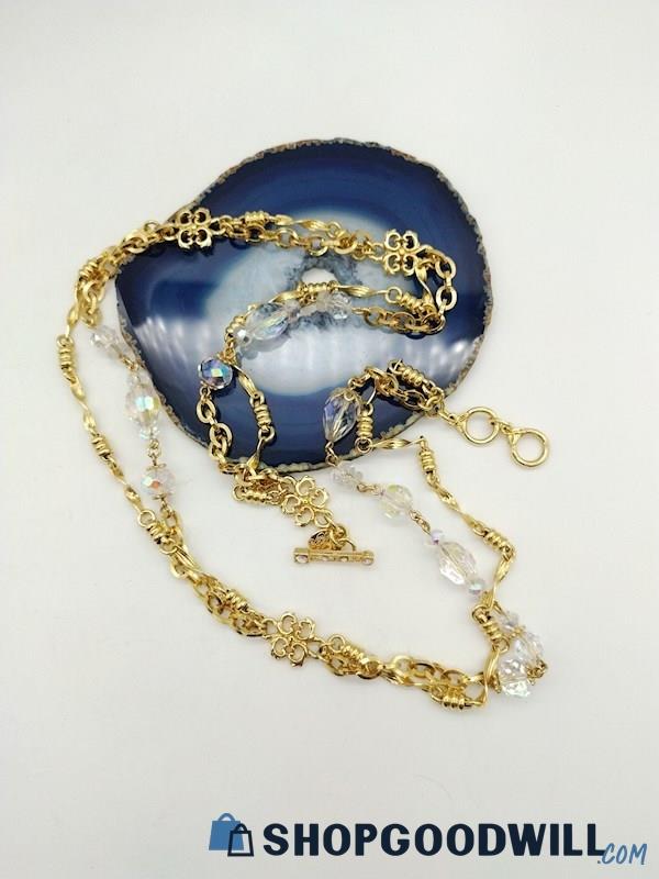 Vintage KIRKS FOLLY Gold-Tone Crystal 2-Strand Necklace