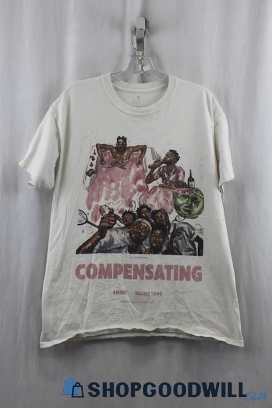 CLBN Mens White Graphic 'Compensating' Tee Sz L