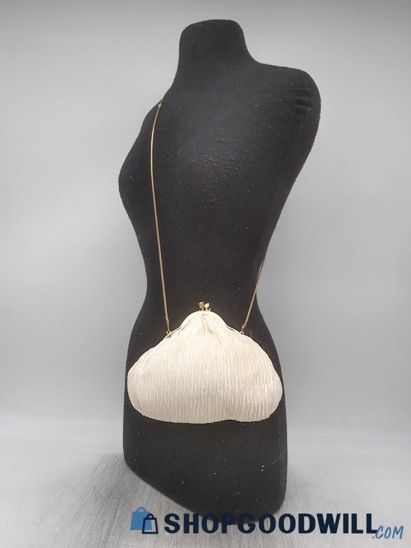 Carolyne Barton Ivory Pleated Nylon Small Crossbody Handbag Purse