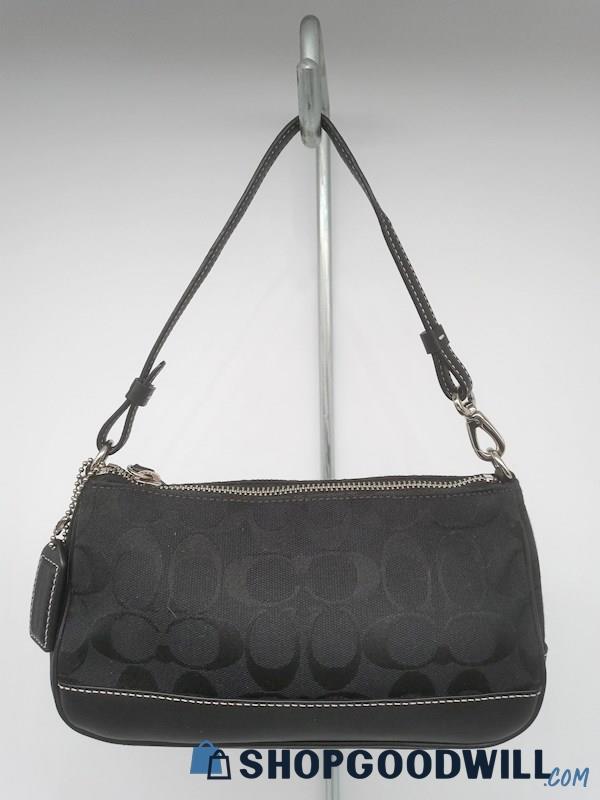 Coach Demi Signature Black Jacquard Canvas Mini Shoulder Handbag Purse