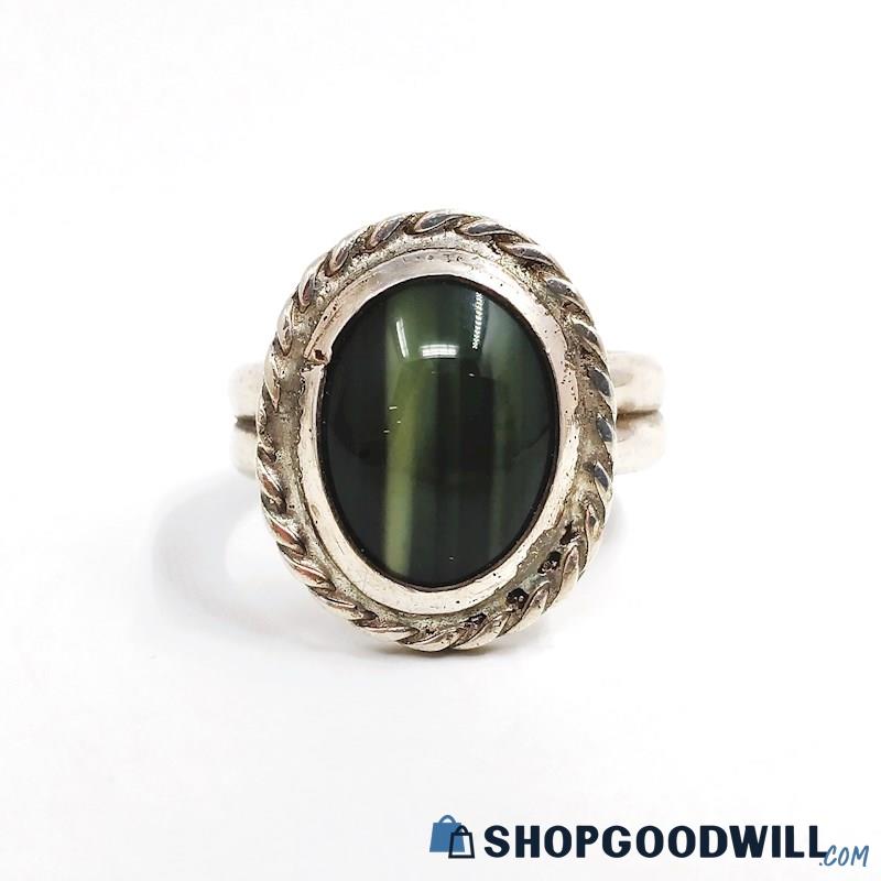 .925 Green Agate Southwest Style Ring Size 10, 12.5 Grams