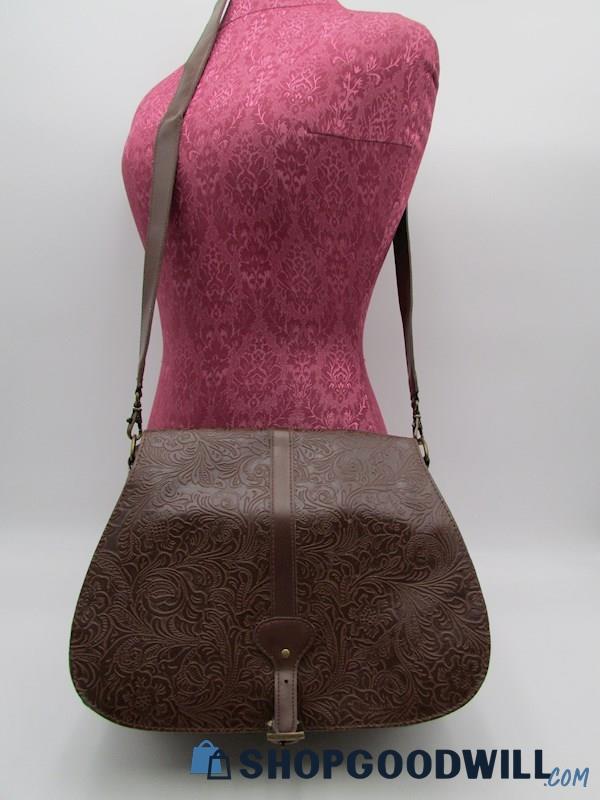 Unbranded Brown Tooled PVC Saddle Handbag Purse
