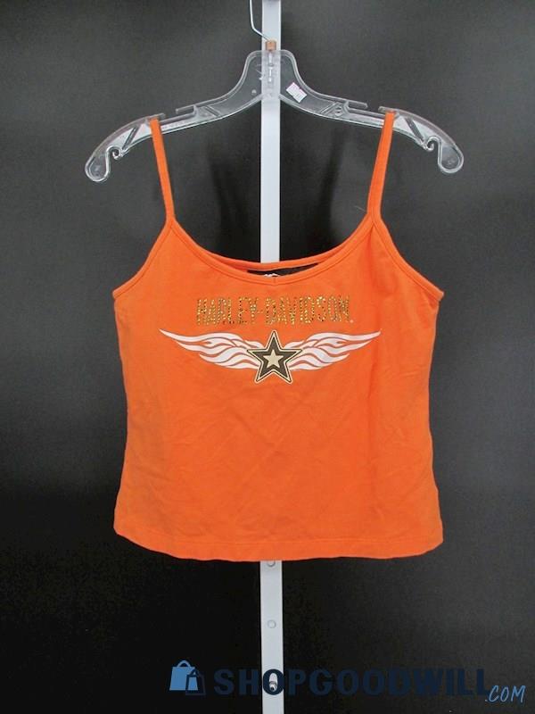 Harley Davidson Women's Orange Graphic Jeweled Bra/Tank Top SZ-L