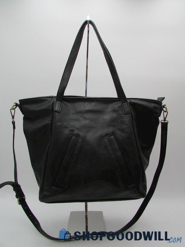 Antik Kraft Black Pebbled Faux Leather Tote Handbag Purse