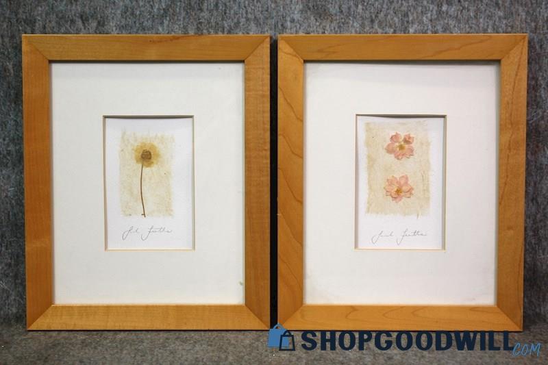 2 Framed Preserved Dried Pressed Flowers Signed Sarah Feather Art Decor
