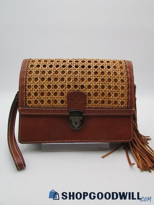 Patricia Nash Cane Rattan Webbing/Leather Convertible Crossbody Handbag Purse