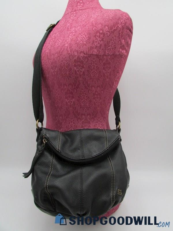 The Sak Deena Black Leather Flap Crossbody Handbag Purse