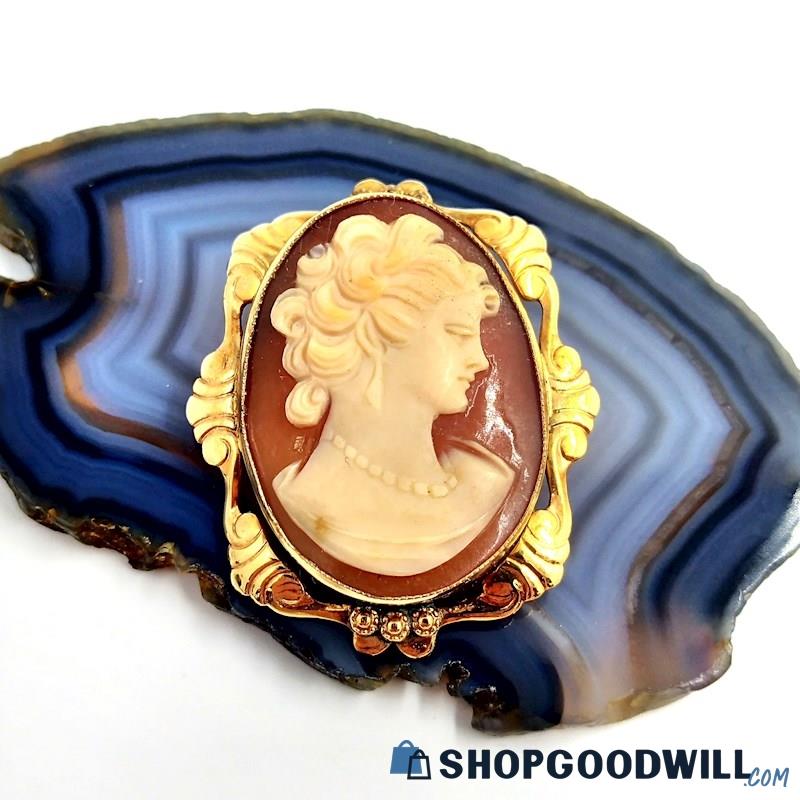 Gold Filled Vintage AMCO Ornate Carved Shell Cameo Brooch/Pendant 6.16 Grams 
